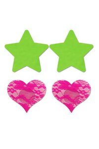 Tepelstickers Ster & Hartje 2 stuks - Neon Groen/Neon Roze